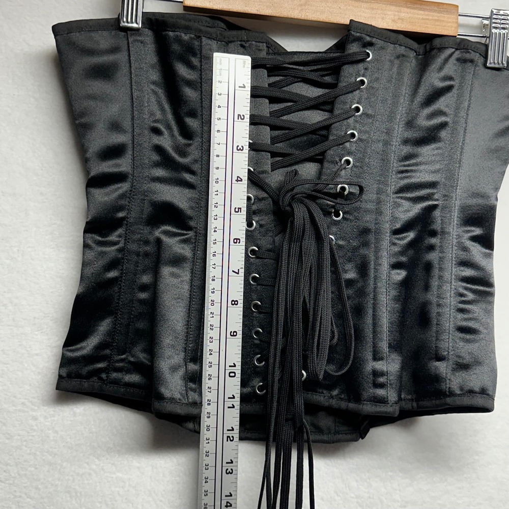 Vollers Corset Top Women EU 36 Black Satin Lace Up Steel Boned Made in England - Picture 12 of 16